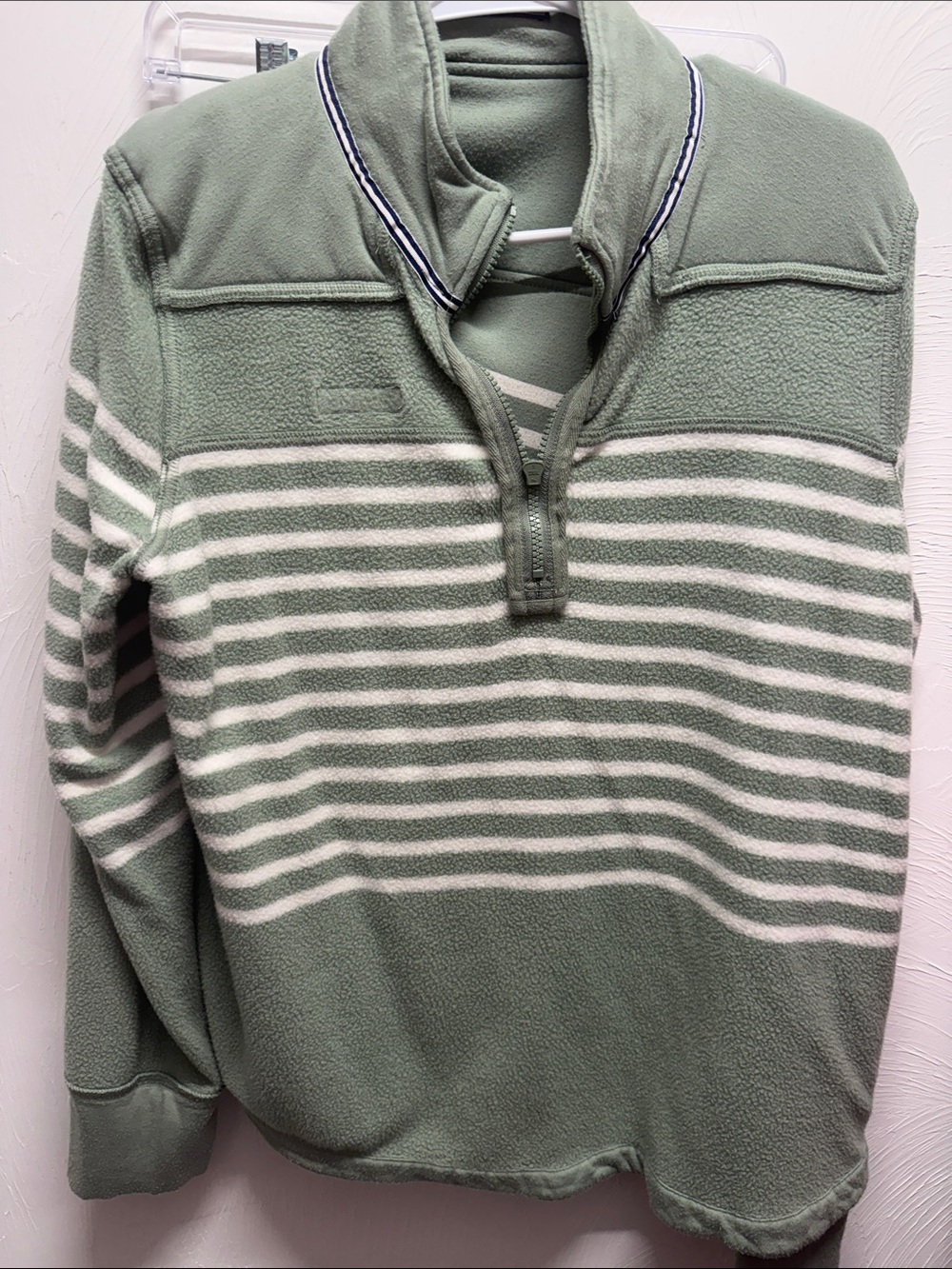 Striped Quarter-Zip Fleece Sweater - Sage Green